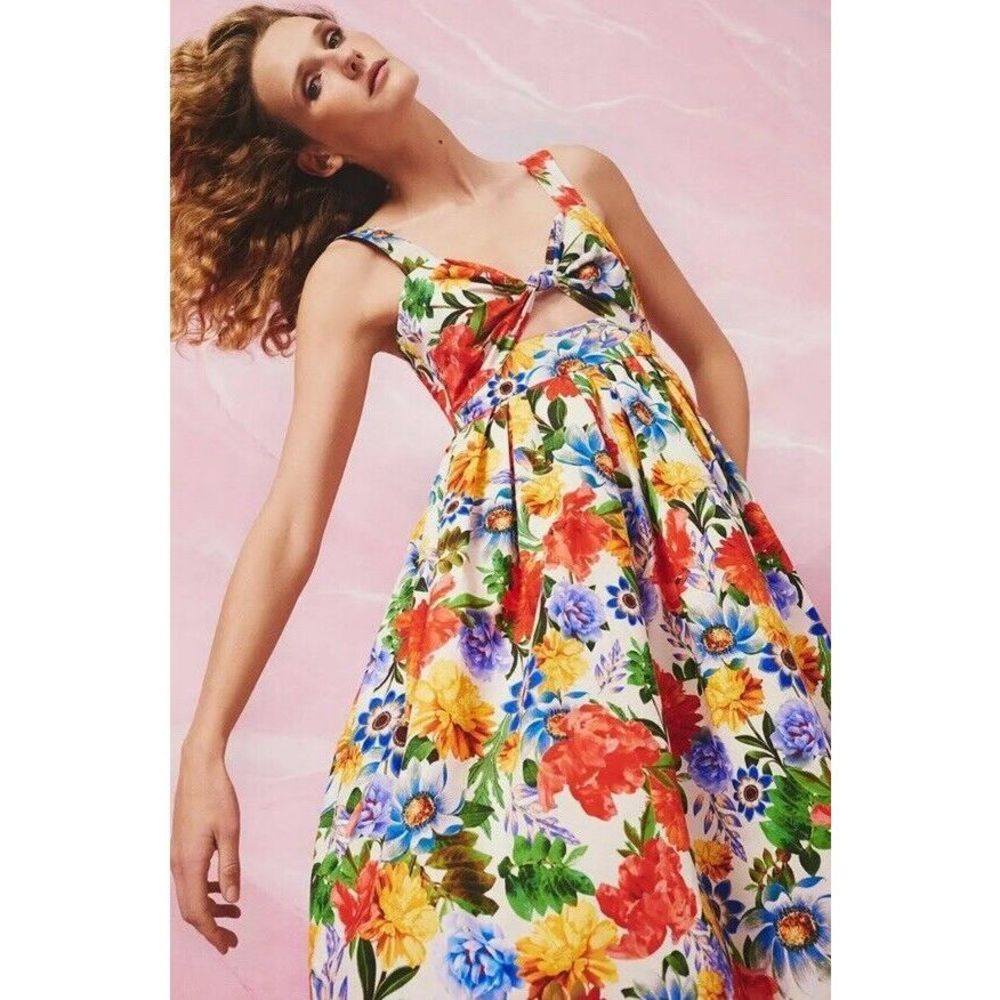 NEW Cara Cara Laurel Knotted Cutout Midi Dress in multicolored size 8 floral